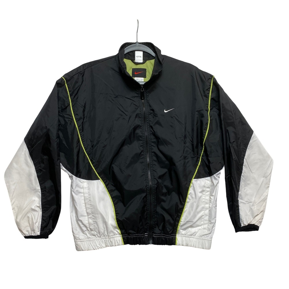 Nike Windbreaker Jacket Youth Small Black White Lime Green Colorblock Full Zip